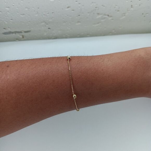 18K Yellow Gold Dainty 1mm Box Chain Bracelet Size 7.5 Inch 2.22g Lightweight